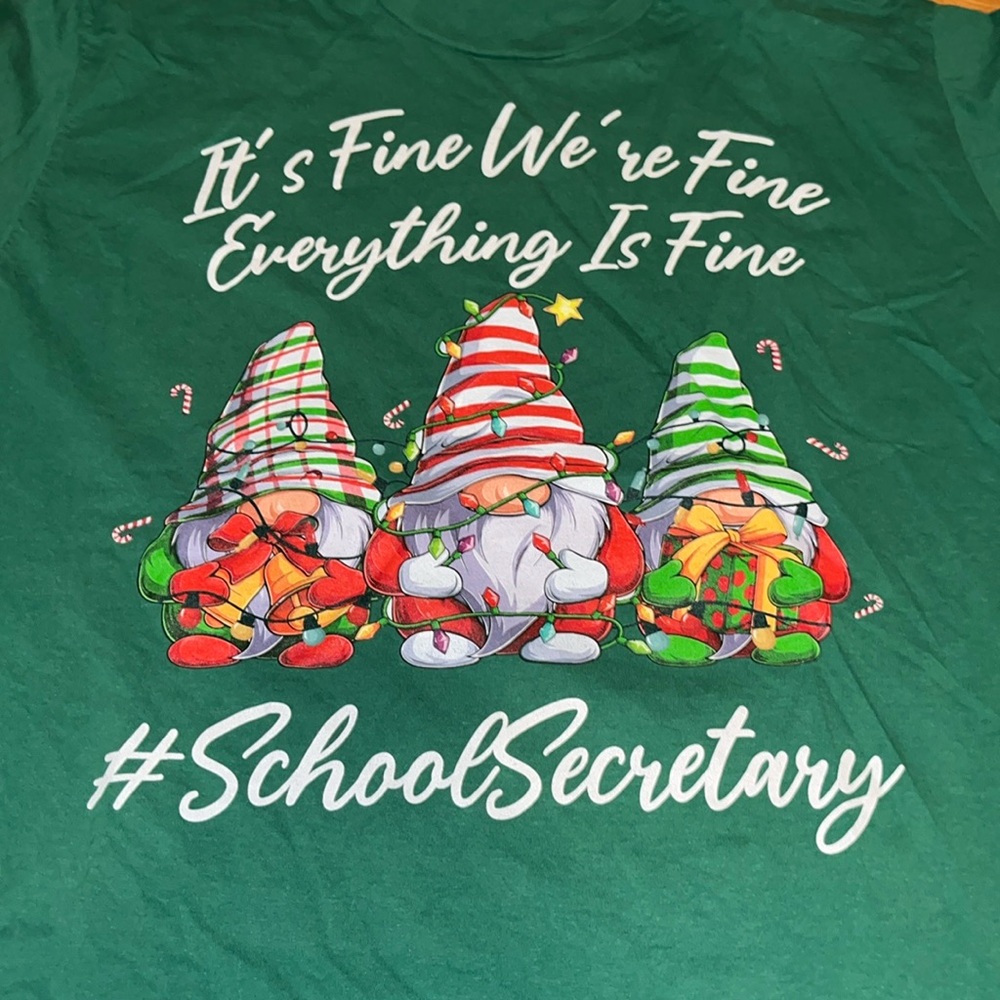 Holiday Gnome School Secretary Womens 2XL Green Short Sleeve Shirt